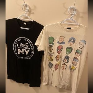 Pair of t-shirts. Marvel Superhero shirt and Guitar Center New York shirt